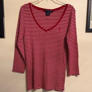 Striped Red V-Neck Top